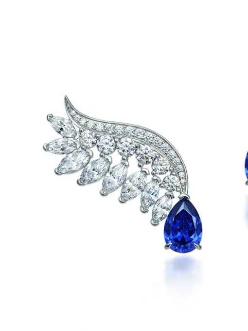 Blue [e 0631] 925 Sterling Silver High Carbon Diamond Wing Luxury Stud Earring
